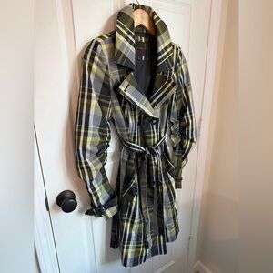 The Limited Spring Belted Plaid Trench Coat Buttons Mid-Thigh Length, Small